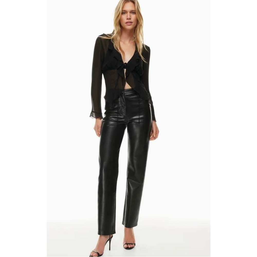 Aritzia Wilfred Black Faux Leather Pants Vegan Straight Leg High Rise 4